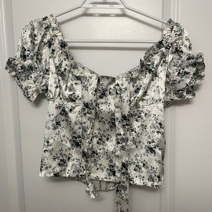 Flower print satin off the shoulder top